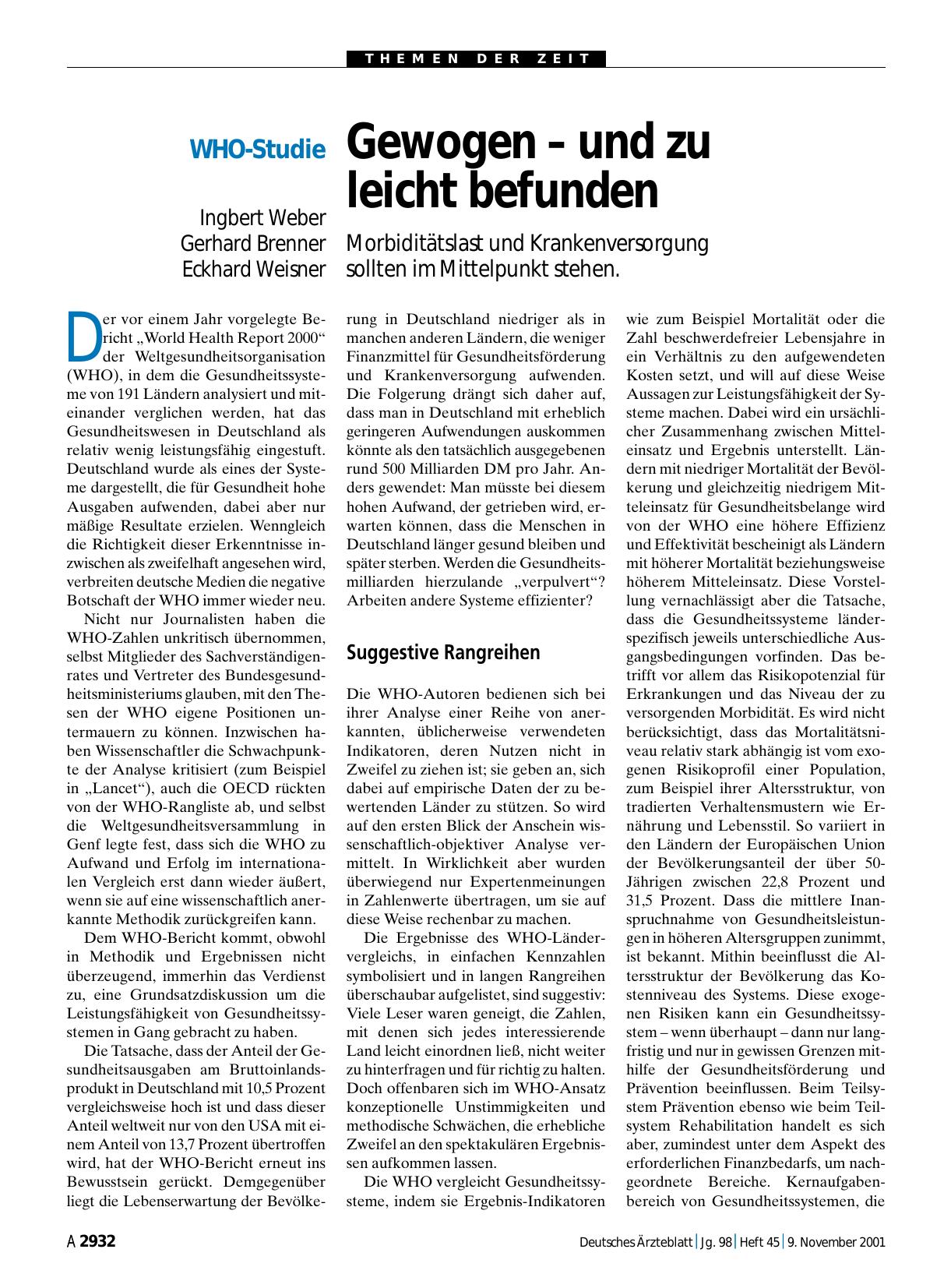 Vorschauseite 1: WHO-Studie: Gewogen – und zu leicht befunden