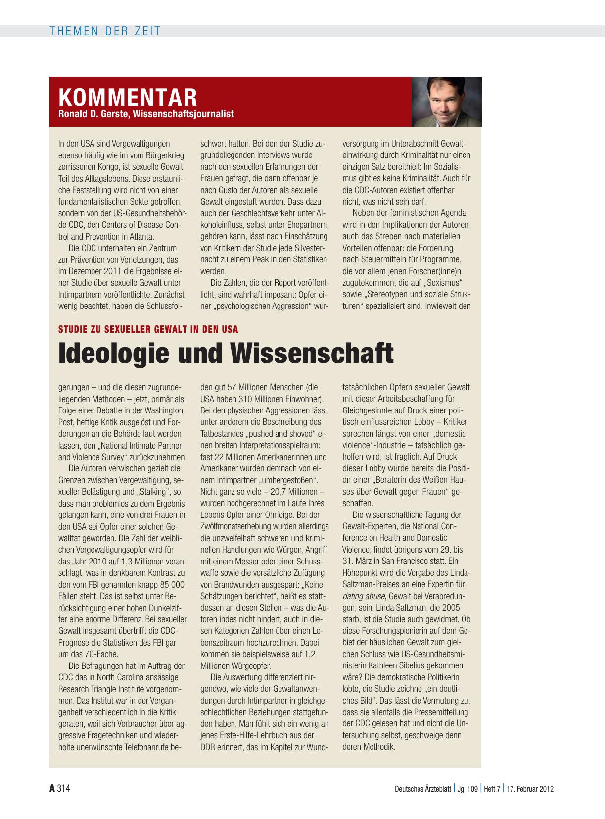 Vorschauseite 1: Studie zu sexueller Gewalt in den USA: Ideologie und Wissenschaft