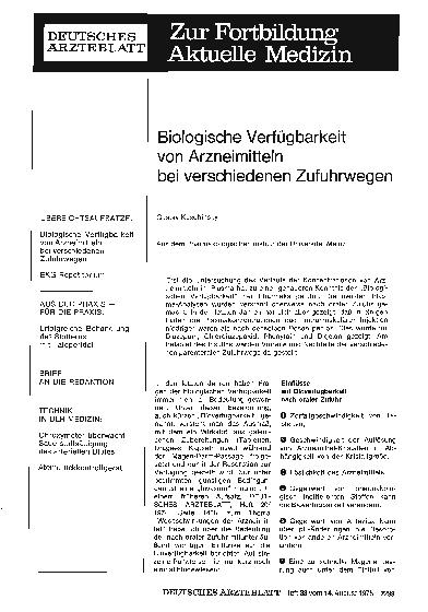 Vorschauseite 1: Biologische Verfügbarkeit von Arzneimitteln bei verschiedenen Zufuhrwegen
