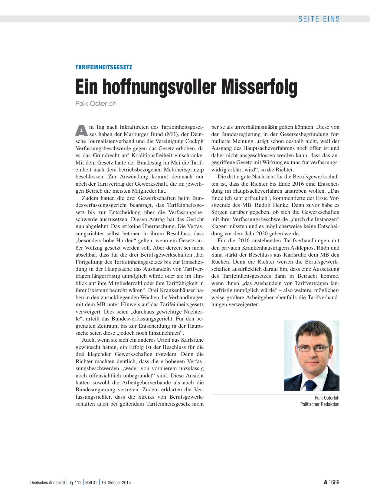 Vorschauseite 1: Tarifeinheitsgesetz: Ein hoffnungsvoller Misserfolg
