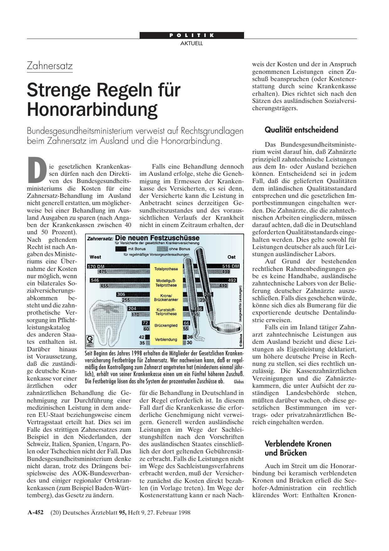 Vorschauseite 1: Zahnersatz: Strenge Regeln für Honorarbindung