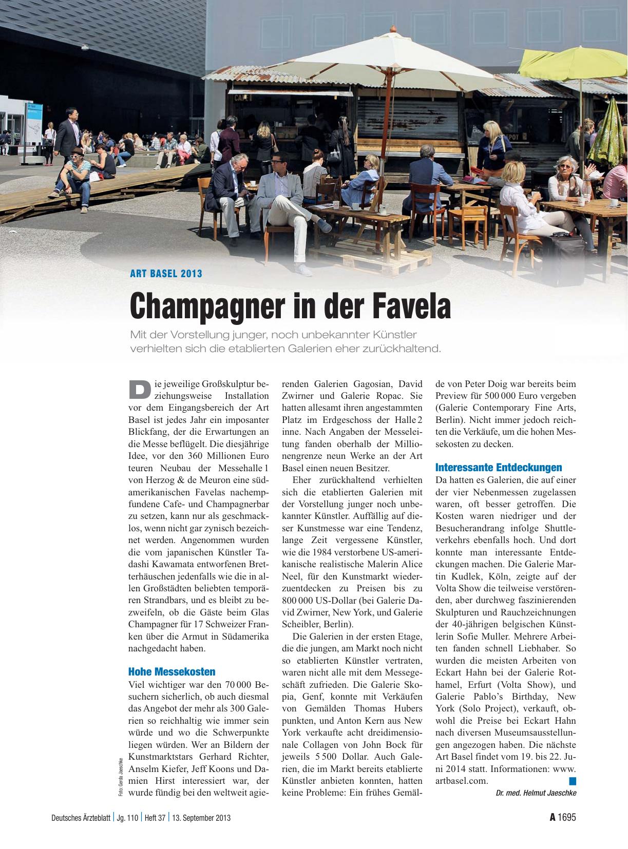 Vorschauseite 1: Art Basel 2013: Champagner in der Favela