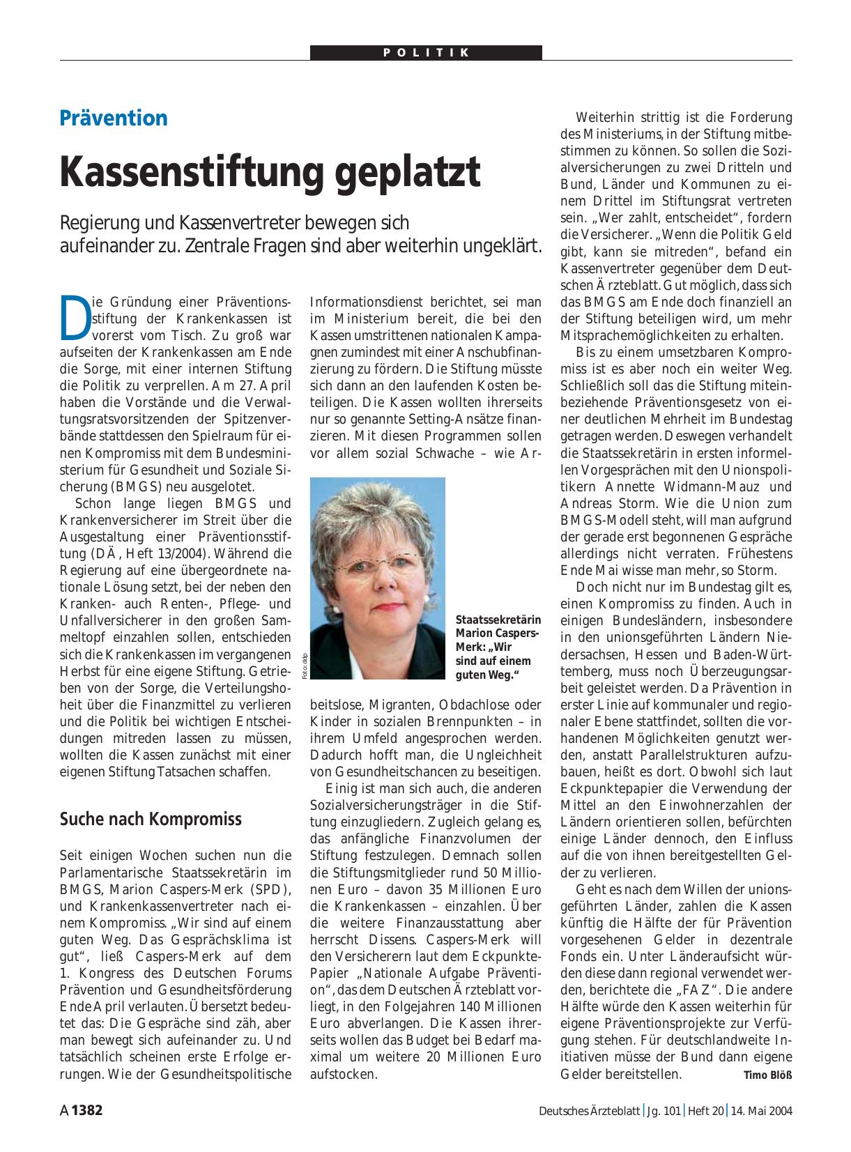 Vorschauseite 1: Prävention: Kassenstiftung geplatzt