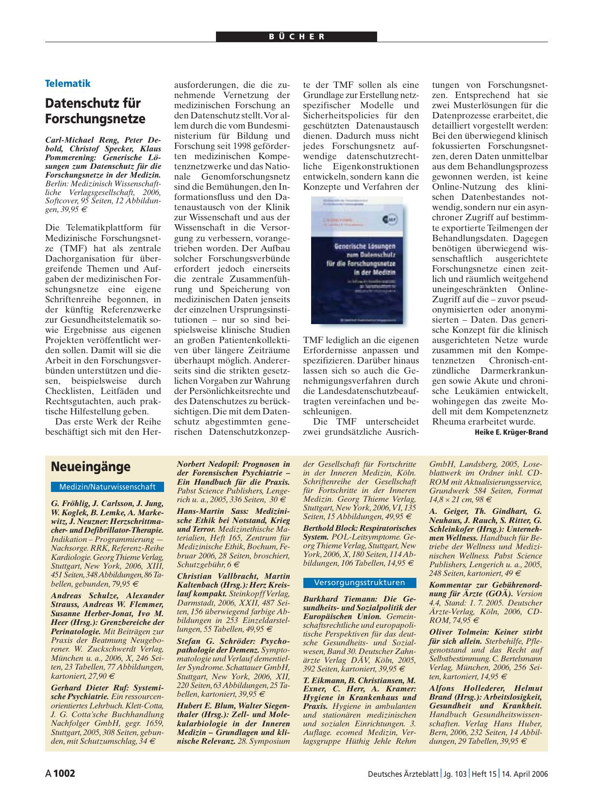 Vorschauseite 1: Generische Lösungen zum Datenschutz für die Forschungsnetze in der Medizin