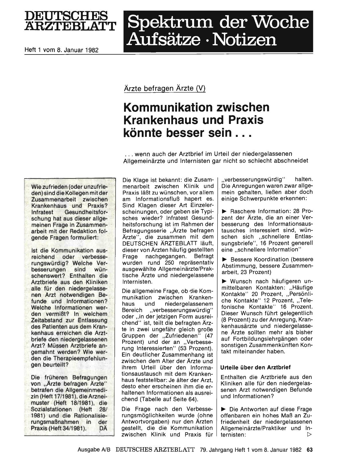 Vorschauseite 1: Kommunikation zwischen Krankenhaus und Praxis könnte besser sein. ..