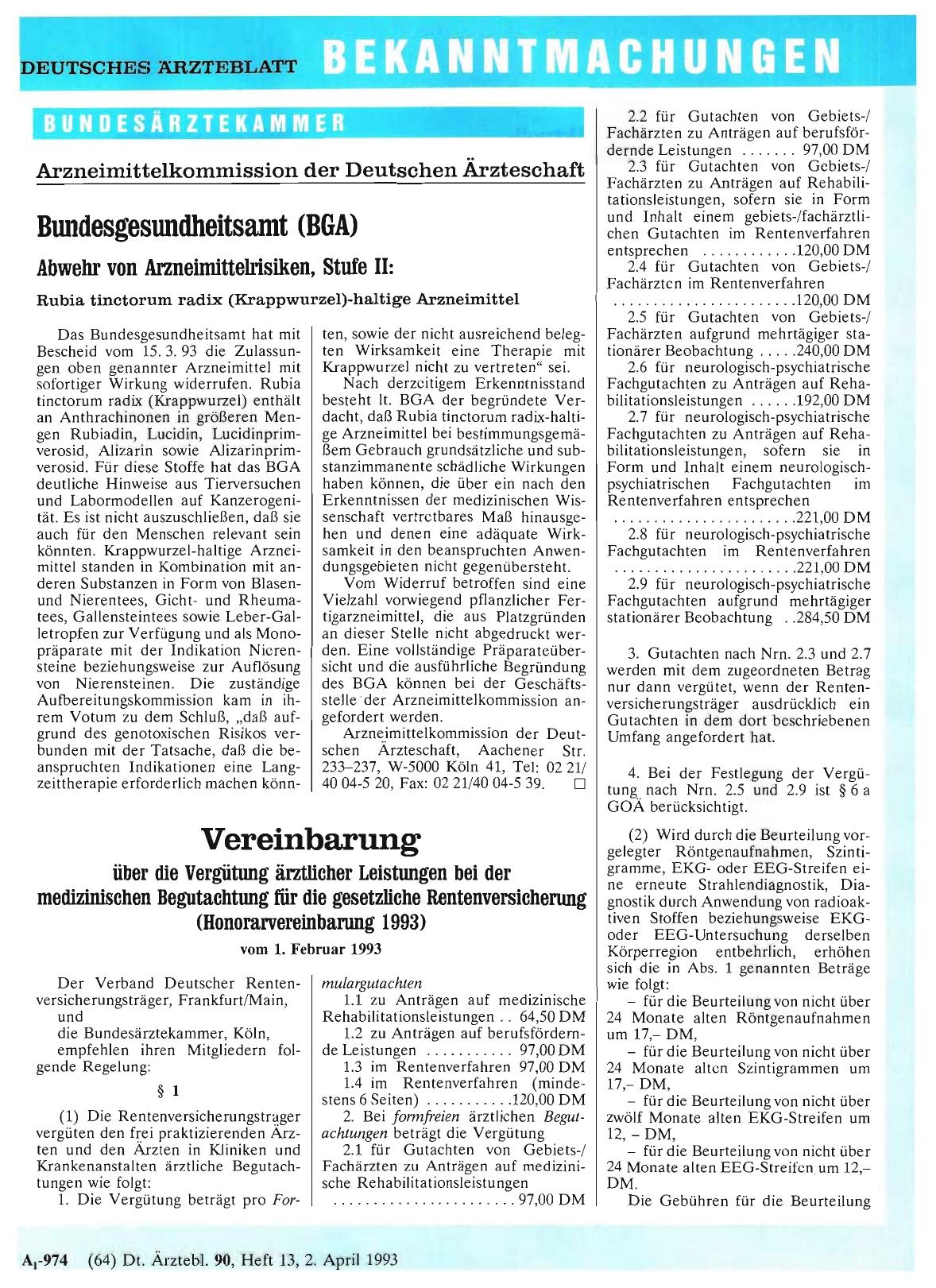 Vorschauseite 1: Arzneimittelkommission der Deutschen Ärzteschaft Bundesgesundheitsamt (BGA) Abwehr von Arzneimittelrisiken, Stufe II: Rubia tinctorum radix (Krappwurzel)-haltige Arzneimittel