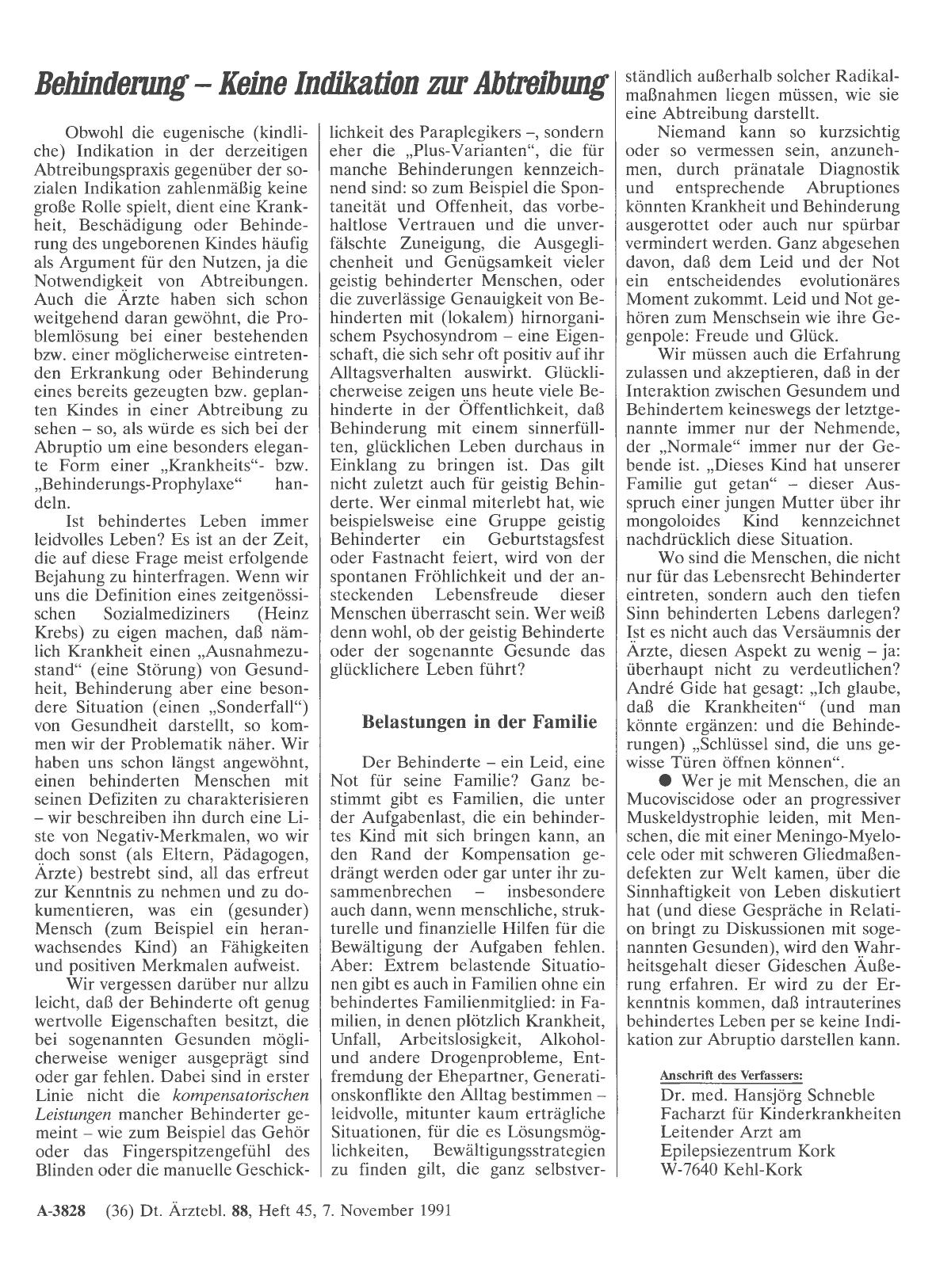 Vorschauseite 1: Behinderung —Keine Indikation zur Abtreibung
