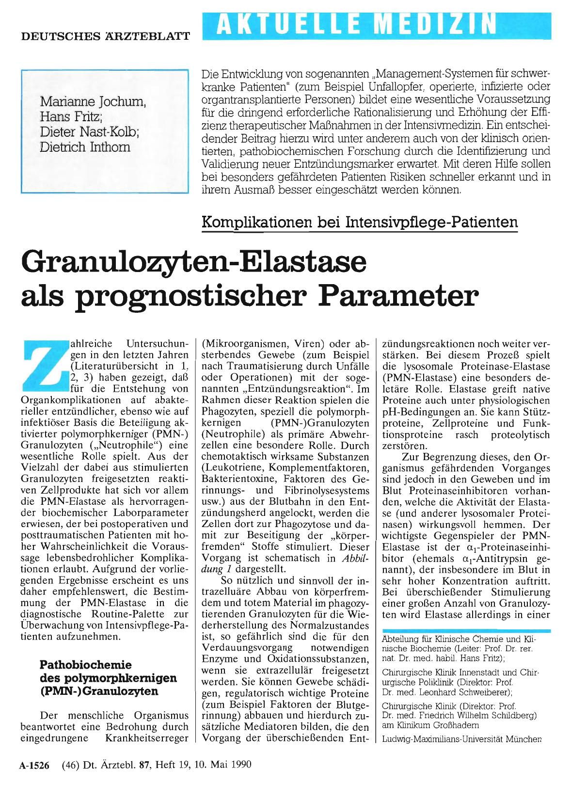 Vorschauseite 1: Granulozyten-Elastase als prognostischer Parameter
