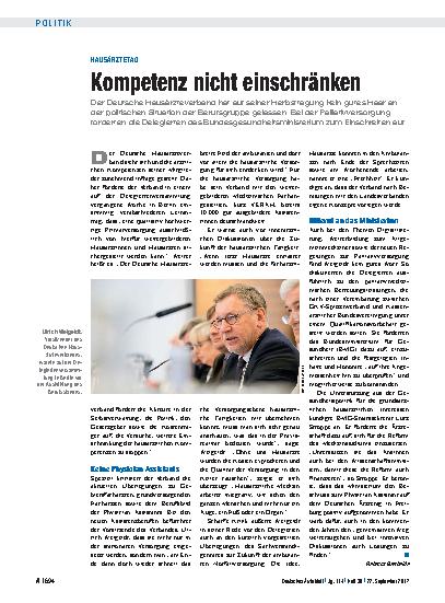 Vorschauseite 1: Hausärztetag: Kompetenz nicht einschränken
