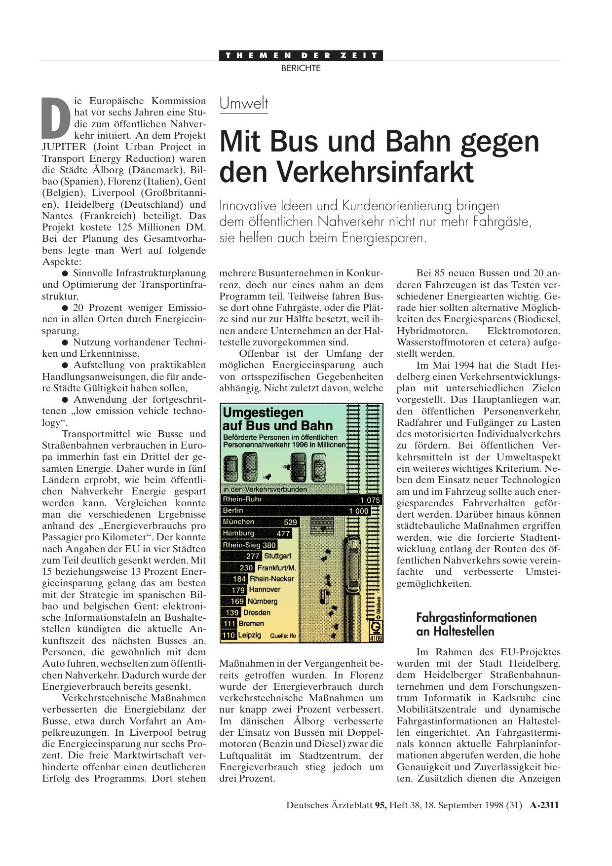 Vorschauseite 1: Umwelt: Mit Bus und Bahn gegen den Verkehrsinfarkt