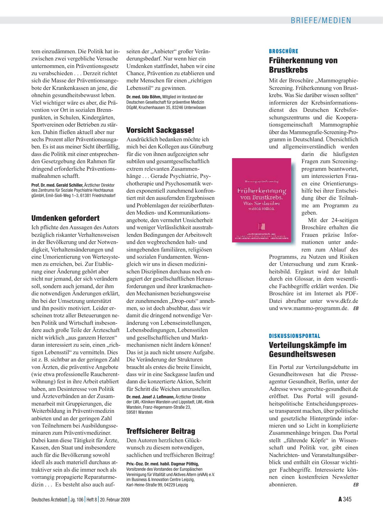 Vorschauseite 1: Prävention: Umdenken gefordert