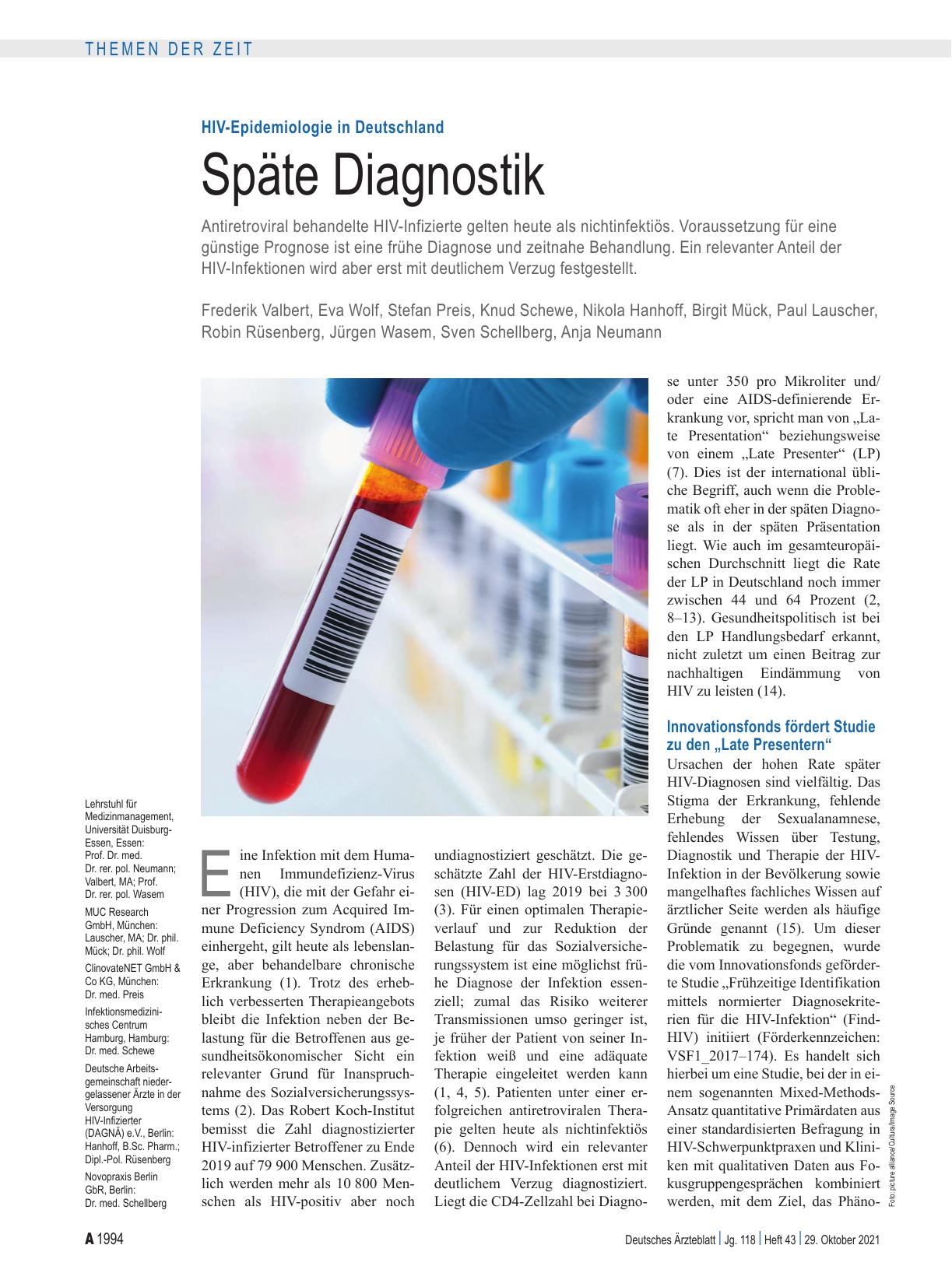 Vorschauseite 1: HIV-Epidemiologie in Deutschland: Späte Diagnostik
