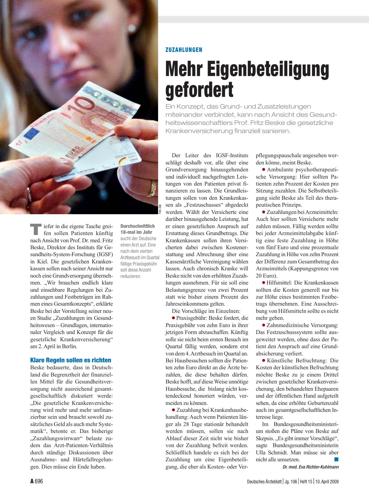 Vorschauseite 1: Zuzahlungen: Mehr Eigenbeteiligung gefordert
