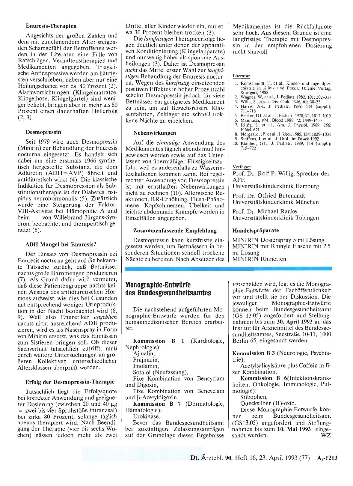 Vorschauseite 1: Monographie-Entwürfe des Bundesgesundheitsamtes