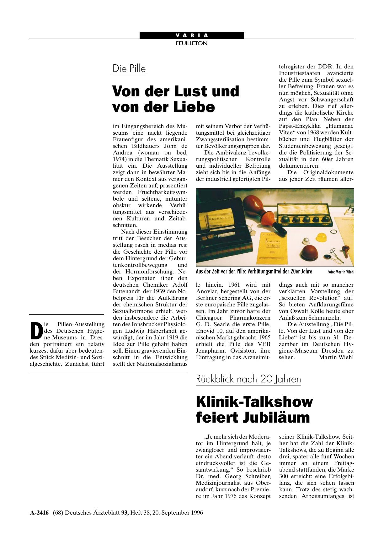 Vorschauseite 1: Rückblick nach 20 Jahren: Klinik-Talkshow feiert Jubiläum