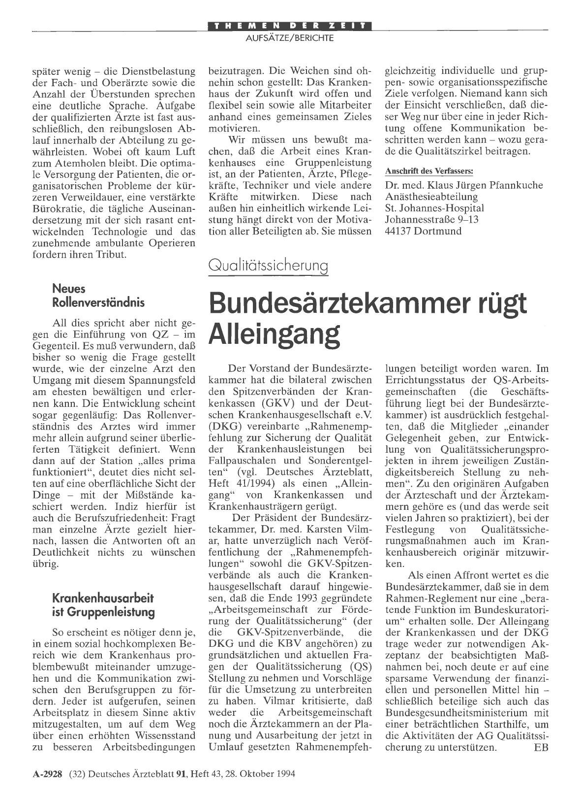 Vorschauseite 1: Qualitätssicherung: Bundesärztekammer rügt Alleingang