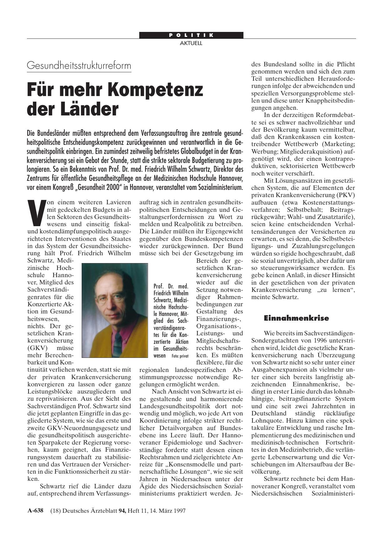 Vorschauseite 1: Gesundheitsstrukturreform: Für mehr Kompetenz der Länder