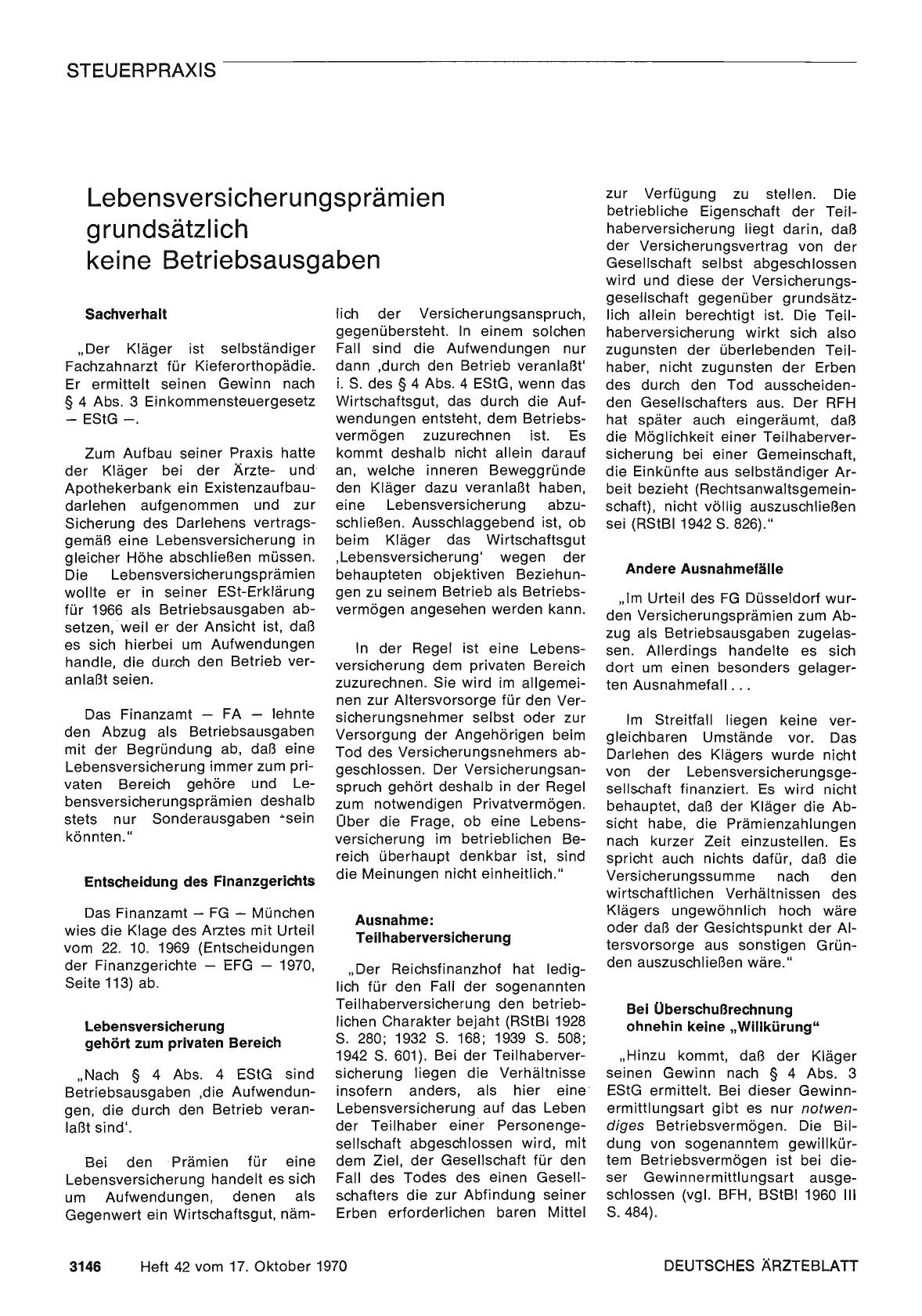 Vorschauseite 1: Lebensversicherungsprämien grundsätzlich keine Betriebsausgaben