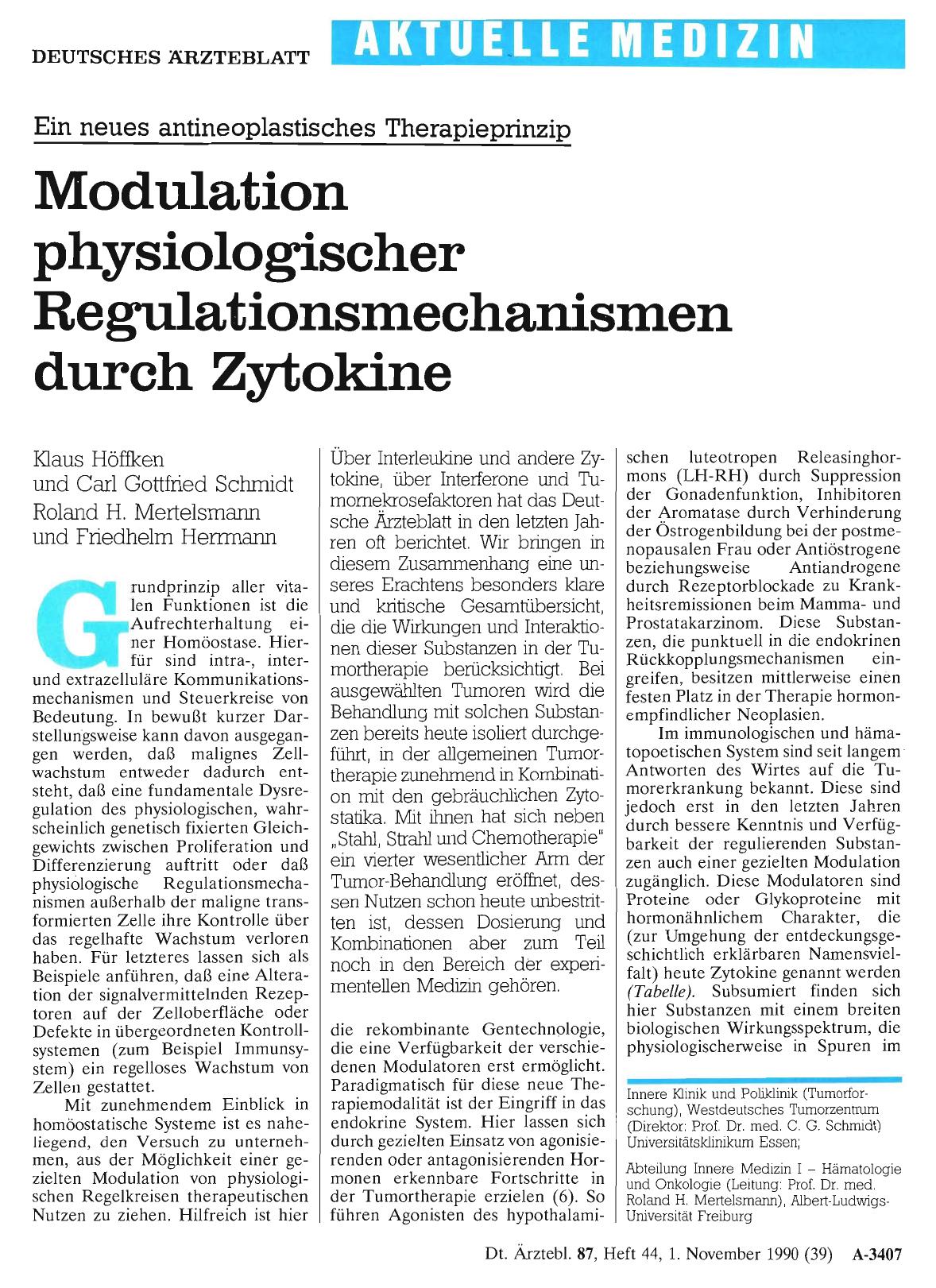 Vorschauseite 1: Ein neues antineoplastisches Therapieprinzip: Modulation physiologischer Regulationsmechanismen durch Zytokine