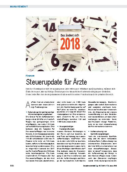 Vorschauseite 1: Finanzen: Steuerupdate für Ärzte