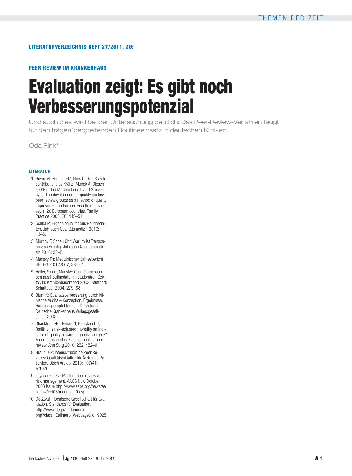 Vorschauseite 4: Peer Review im Krankenhaus: Evaluation zeigt: Es gibt noch Verbesserungspotenzial