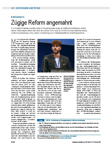 Vorschauseite 1: Medizinstudium: Zügige Reform angemahnt