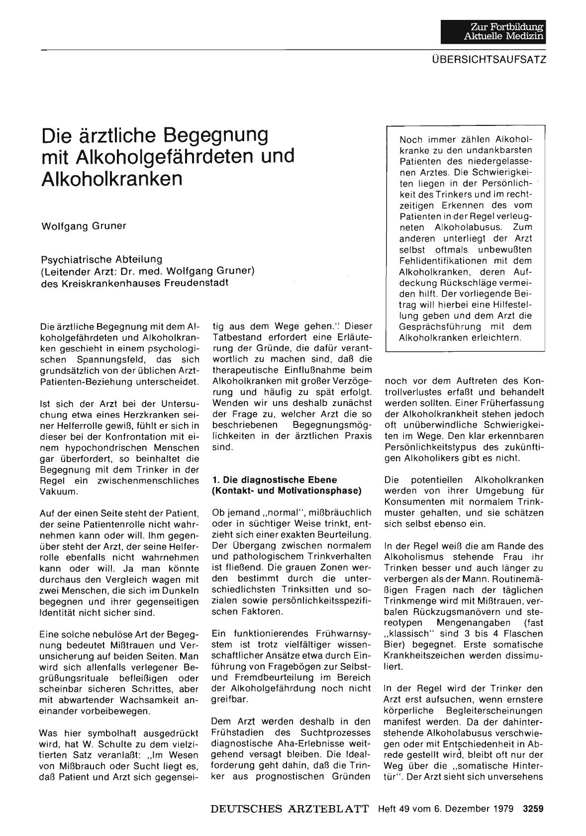 Vorschauseite 1: Die ärztliche Begegnung mit Alkoholgefährdeten und Alkoholkranken