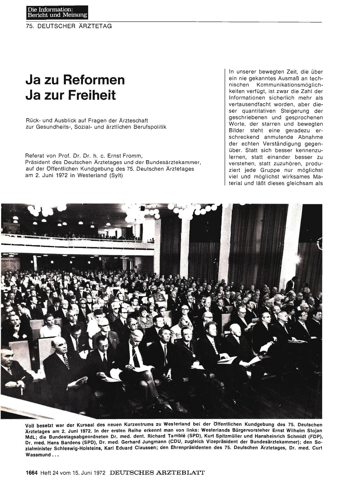 Vorschauseite 1: Ja zu Reformen — Ja zur Freiheit: Rückund Ausblick auf Fragen der Ärzteschaft zur Gesundheits-, Sozialund ärztlichen Berufspolitik