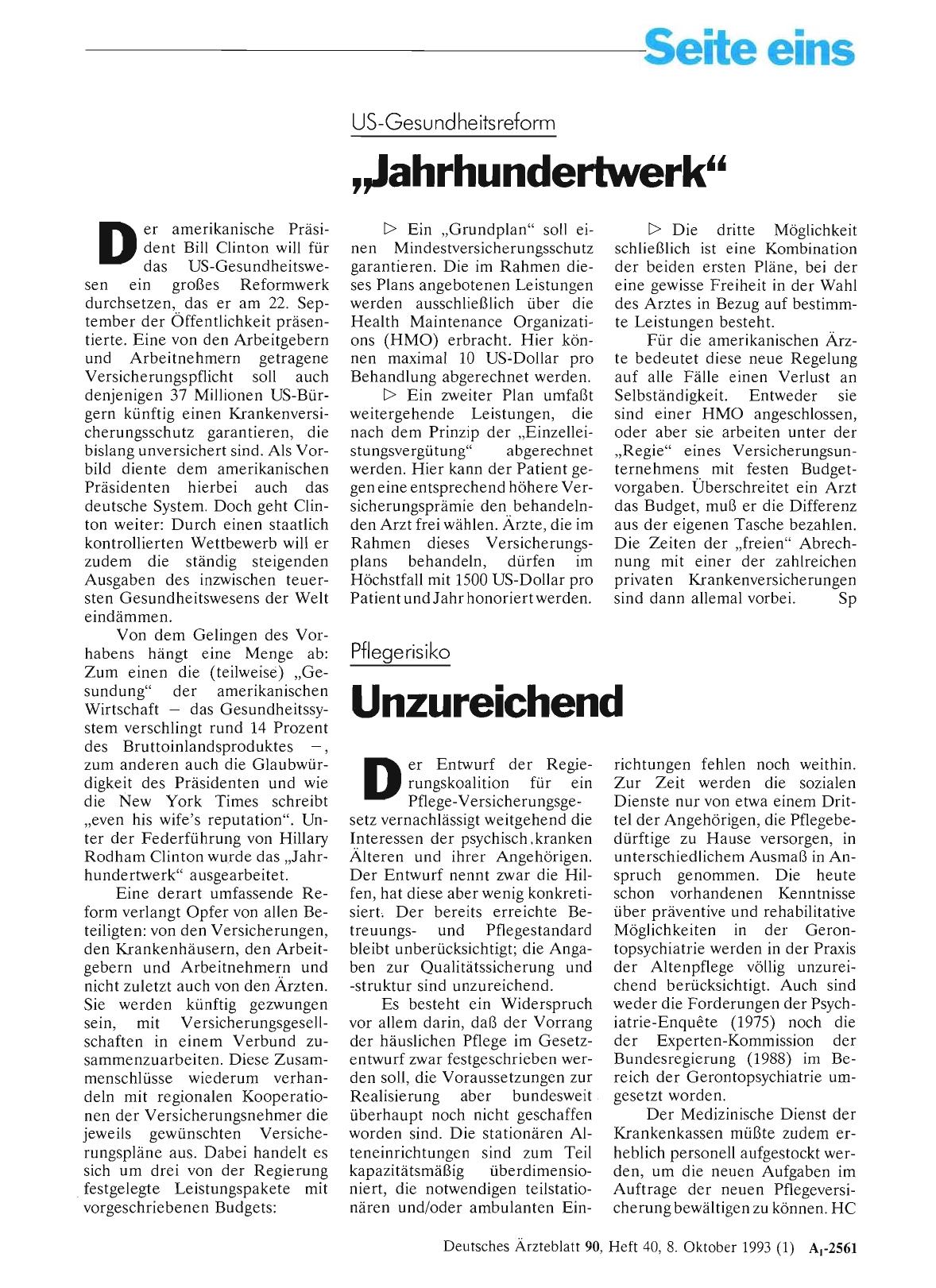Vorschauseite 1: US-Gesundheitsreform: „Jahrhundertwerk“