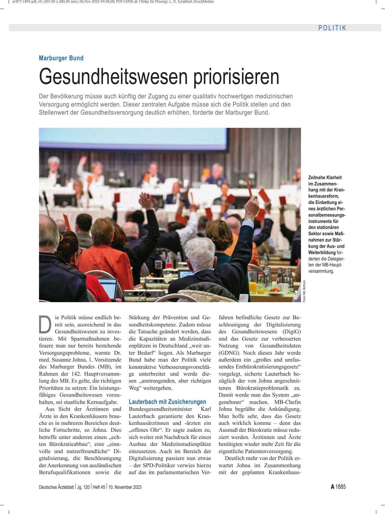 Vorschauseite 1: Marburger Bund: Gesundheitswesen priorisieren