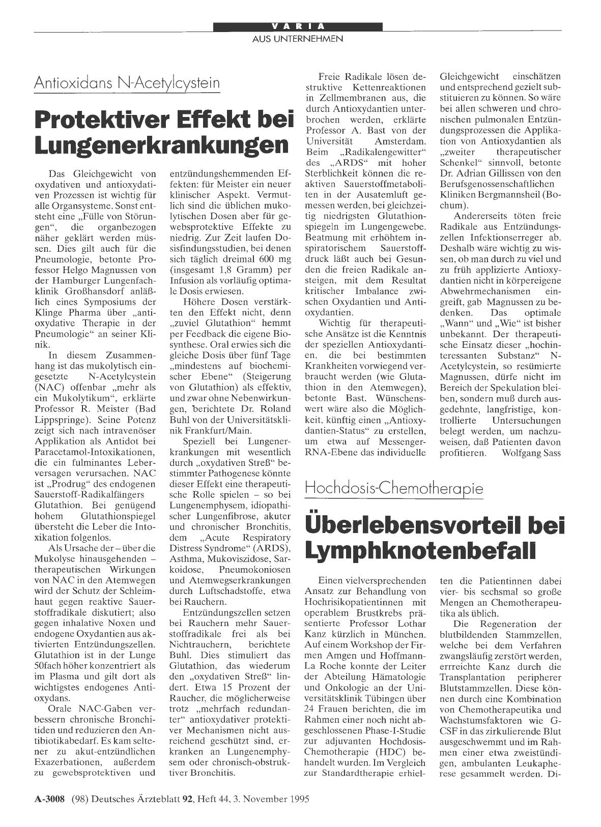 Vorschauseite 1: Antioxicans N-Acetylcystein Protektiver Effekt bei Lungenerkrankungen
