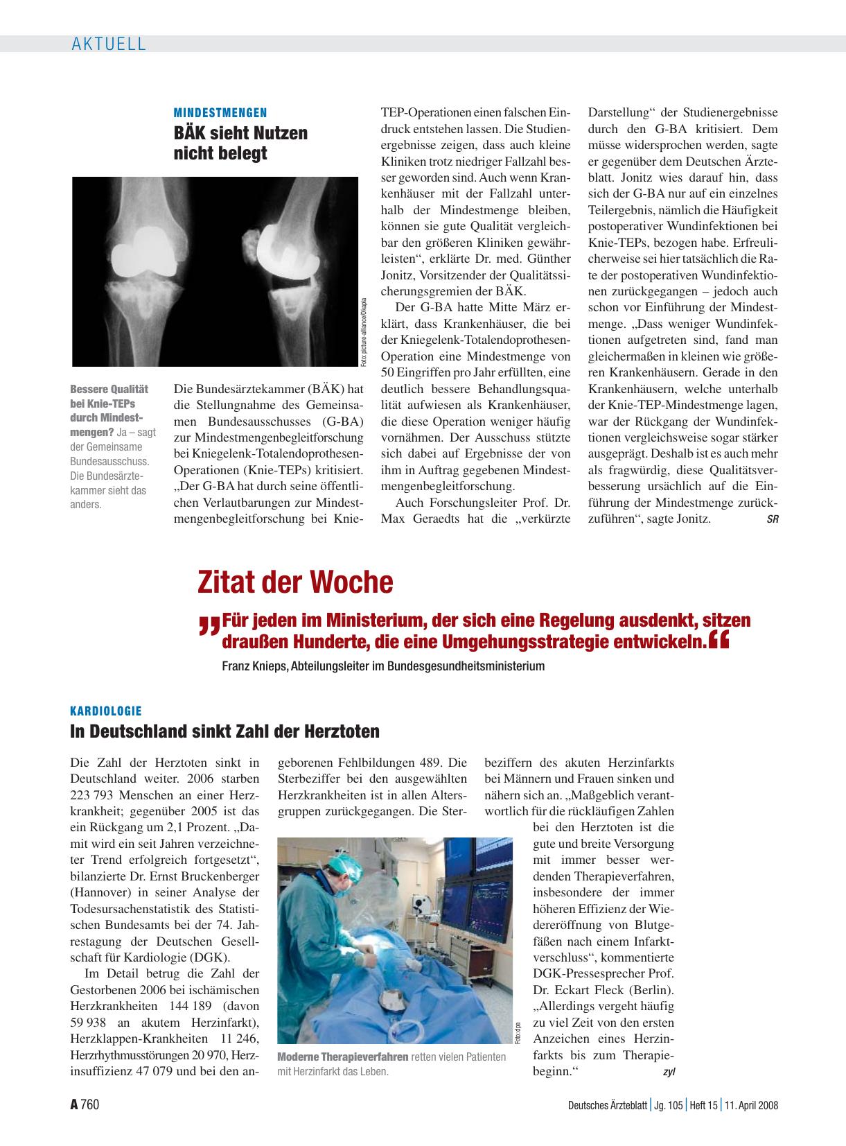 Vorschauseite 1: Mindestmengen: BÄK sieht Nutzen nicht belegt