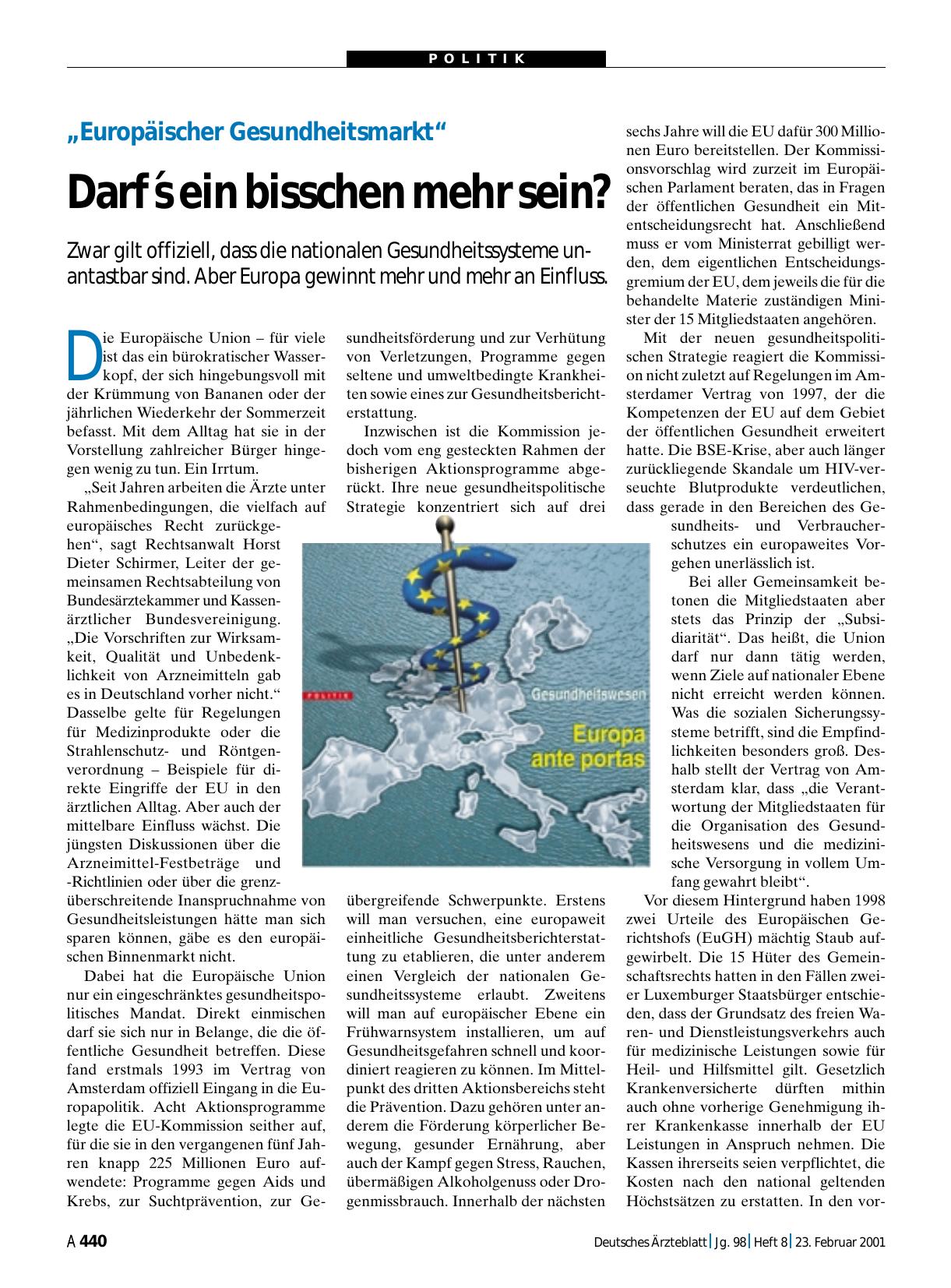 Vorschauseite 1: „Europäischer Gesundheitsmarkt“: Darf´s ein bisschen mehr sein?