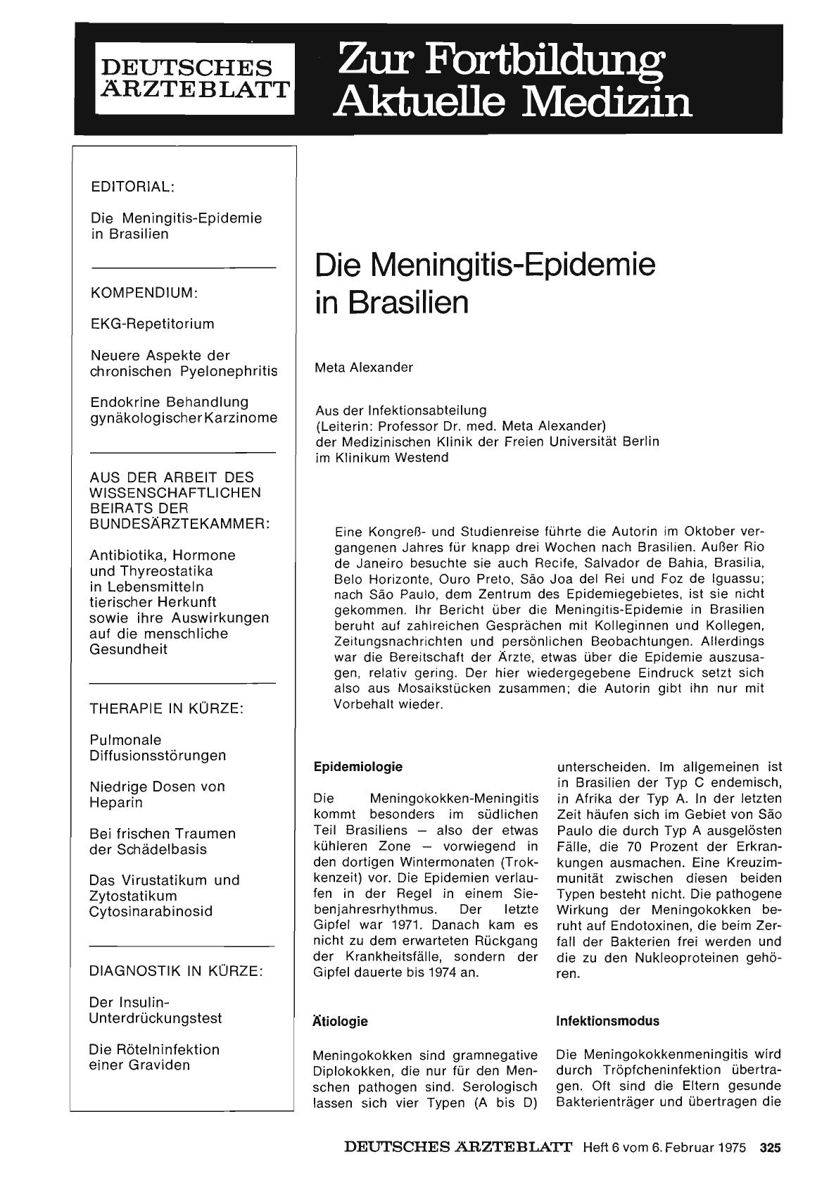 Vorschauseite 1: Die Meningitis-Epidemie in Brasilien
