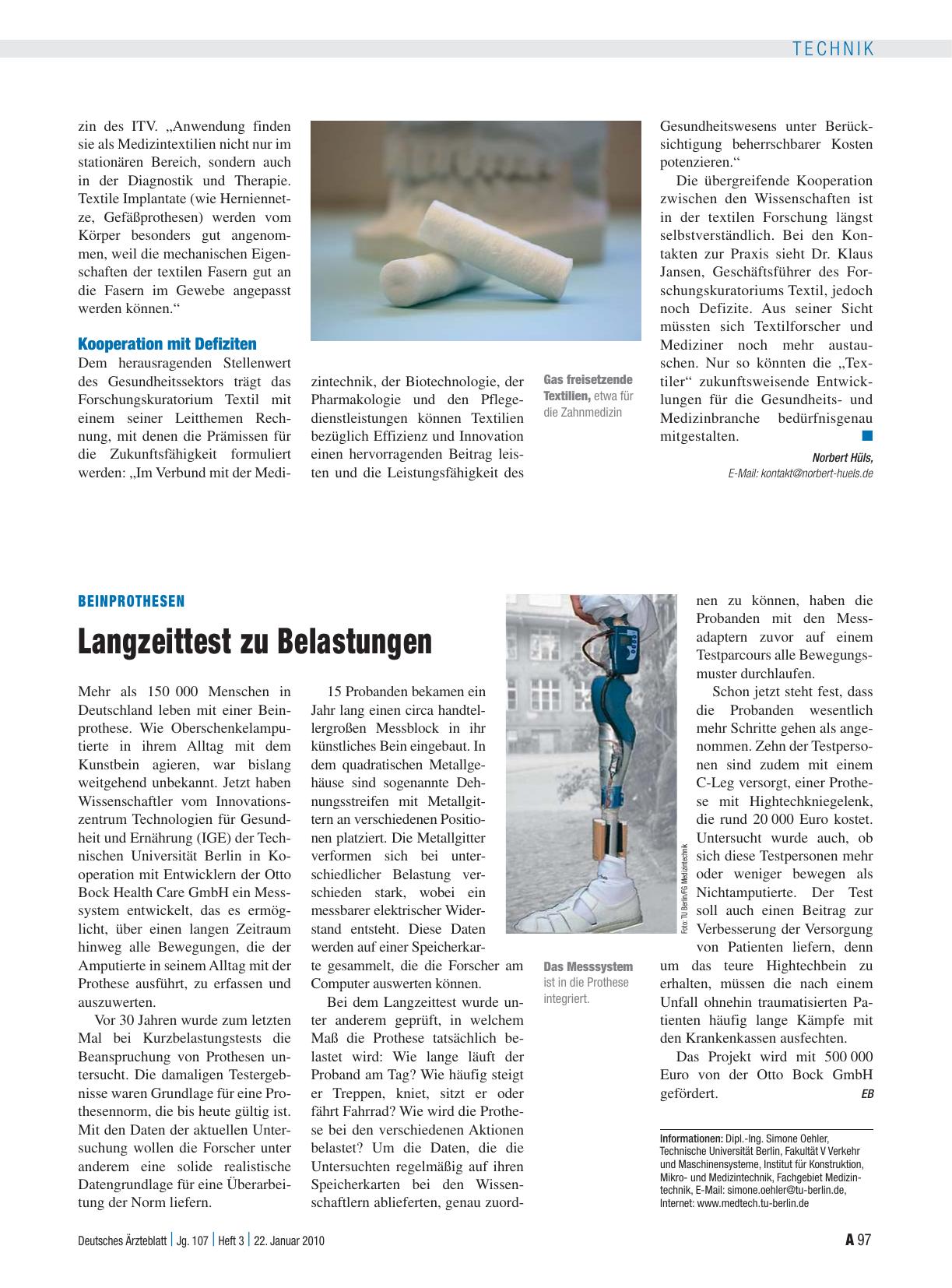 Vorschauseite 1: Beinprothesen: Langzeittest zu Belastungen
