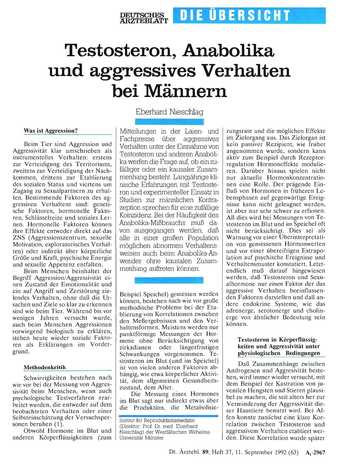 Vorschauseite 1: Testosteron, Anabolika und aggressives Verhalten bei Männern