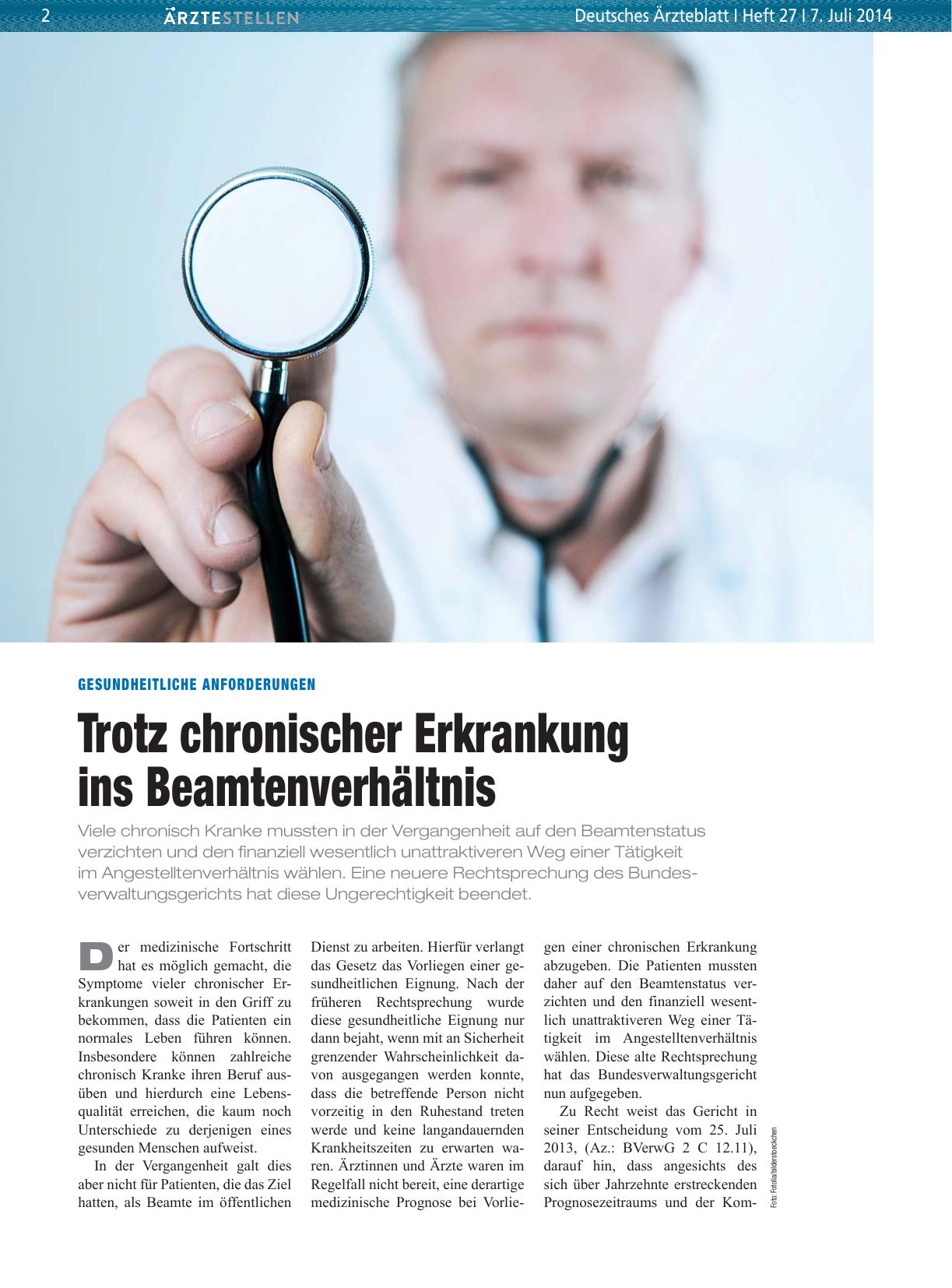 Vorschauseite 1: Gesundheitliche Anforderungen: Trotz chronischer Erkrankung ins Beamtenverhältnis