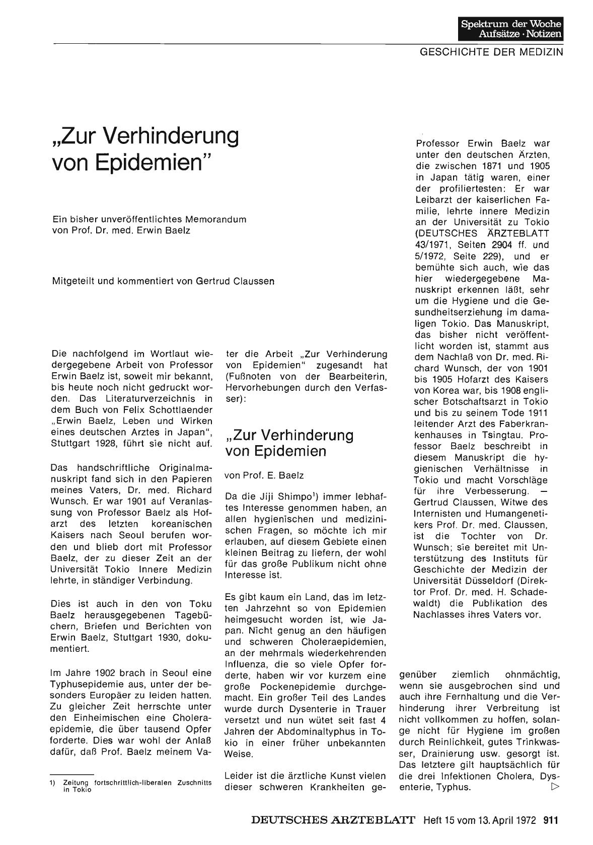 Vorschauseite 1: „Zur Verhinderung von Epidemien”