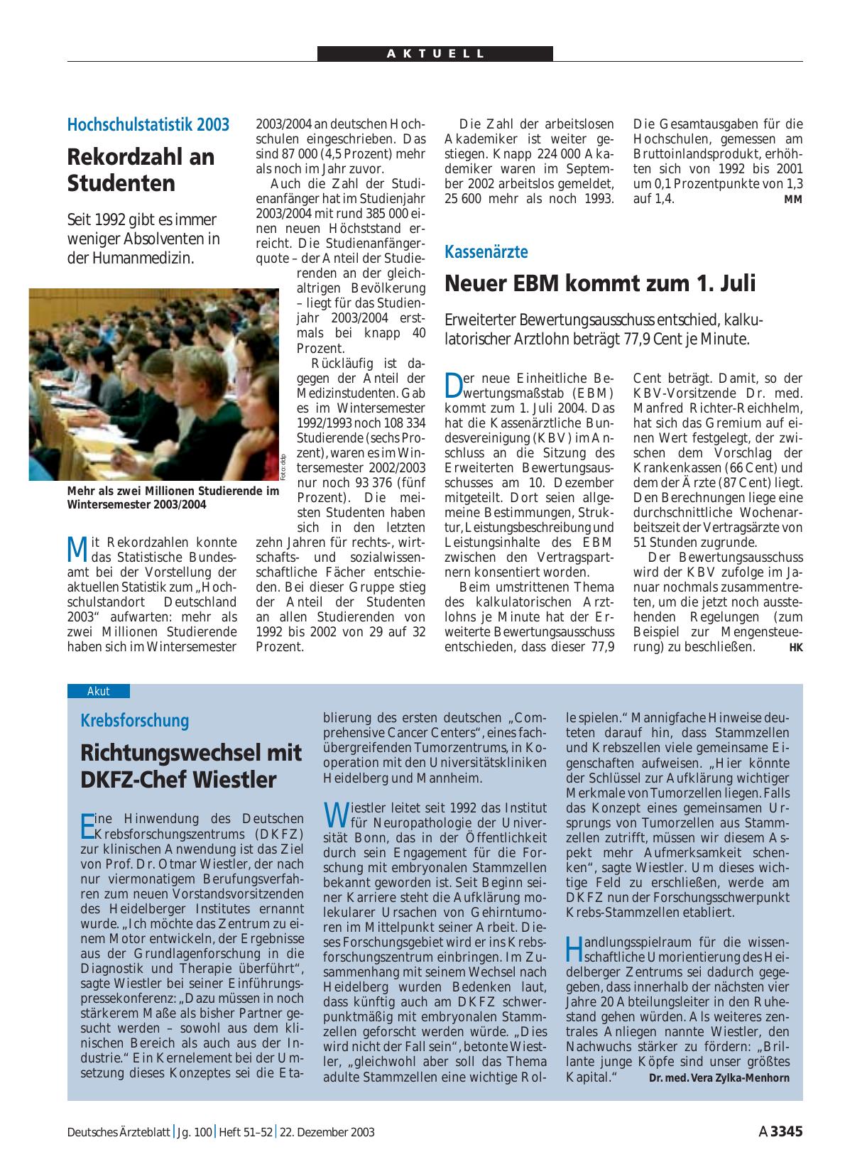 Vorschauseite 1: Krebsforschung: Richtungswechsel mit DKFZ-Chef Wiestler