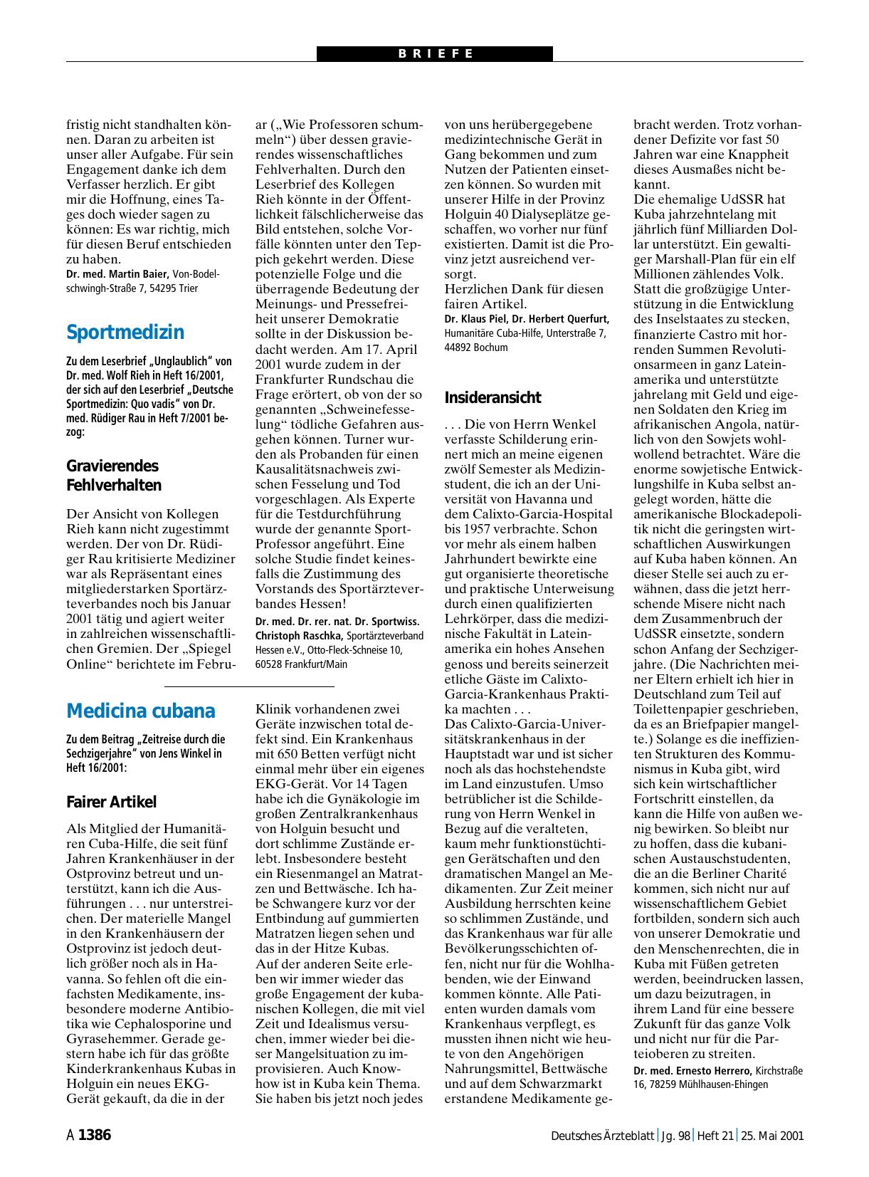 Vorschauseite 1: Sportmedizin: Gravierendes Fehlverhalten