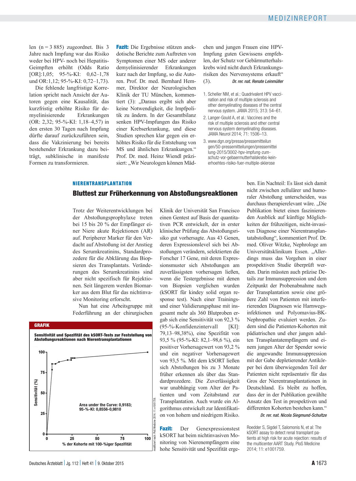 Vorschauseite 1: Nierentransplantation: Bluttest zur Früherkennung von Abstoßungsreaktionen