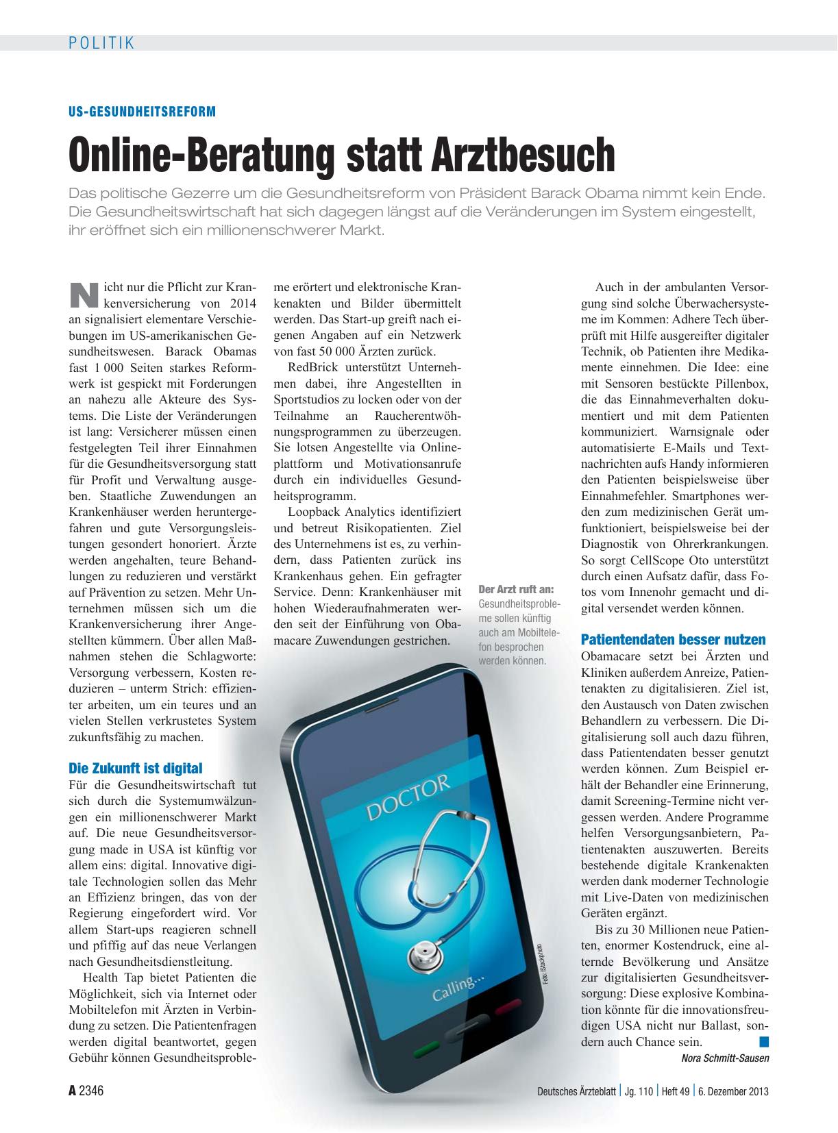 Vorschauseite 1: US-Gesundheitsreform: Online-Beratung statt Arztbesuch