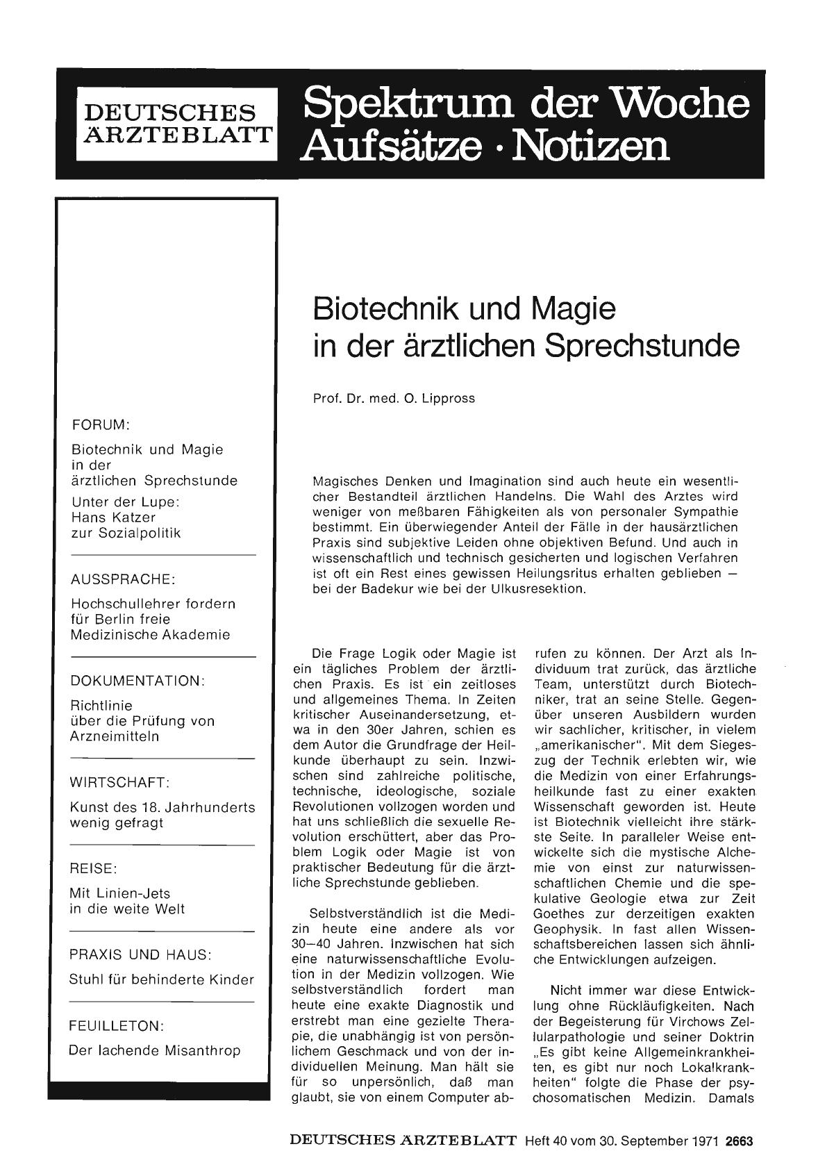 Vorschauseite 1: Biotechnik und Magie in der ärztlichen Sprechstunde
