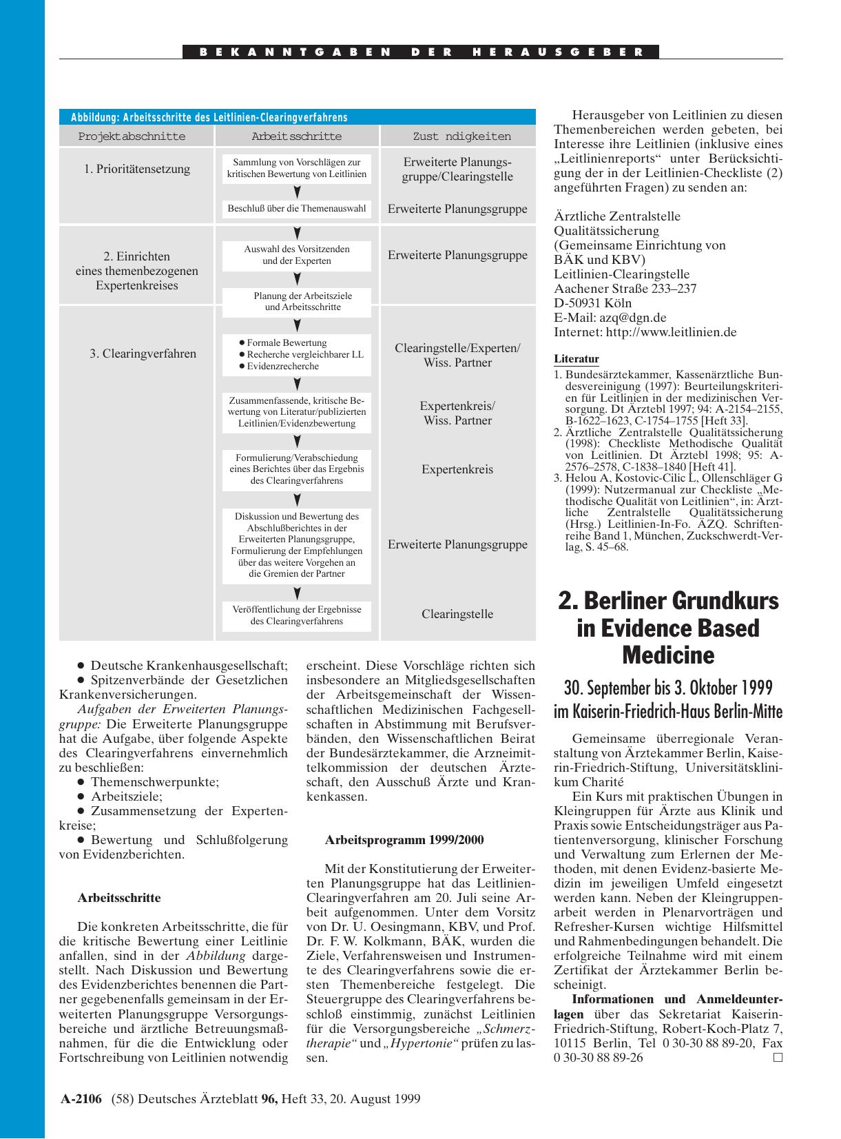 Vorschauseite 1: 2. Berliner Grundkurs in Evidence Based Medicine