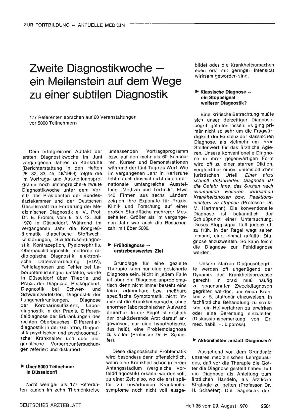 Vorschauseite 1: Zweite Diagnostikwoche — ein Meilenstein auf dem Wege zu einer subtilen Diagnostik