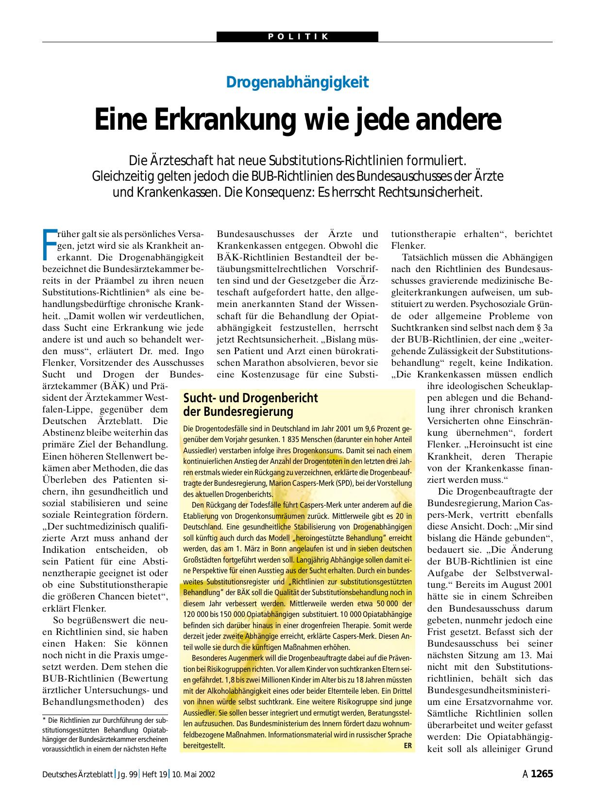 Vorschauseite 1: Suchtund Drogenbericht der Bundesregierung