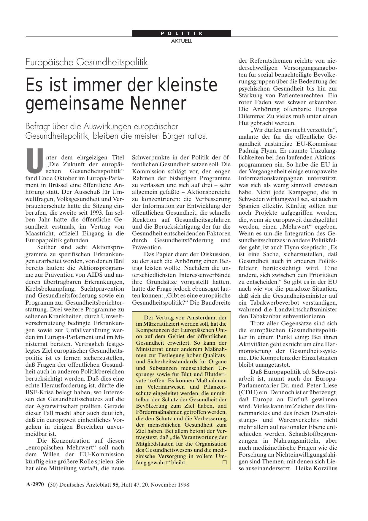 Vorschauseite 1: Europäische Gesundheitspolitik: Es ist immer der kleinste gemeinsame Nenner