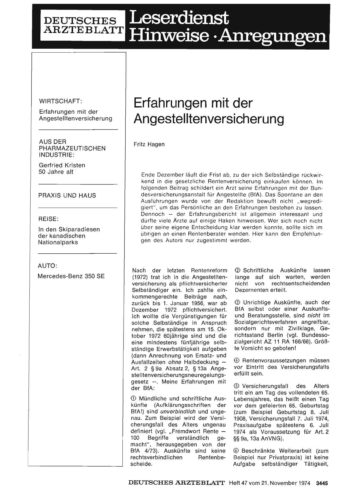 Vorschauseite 1: Erfahrungen mit der Angestelltenversicherung
