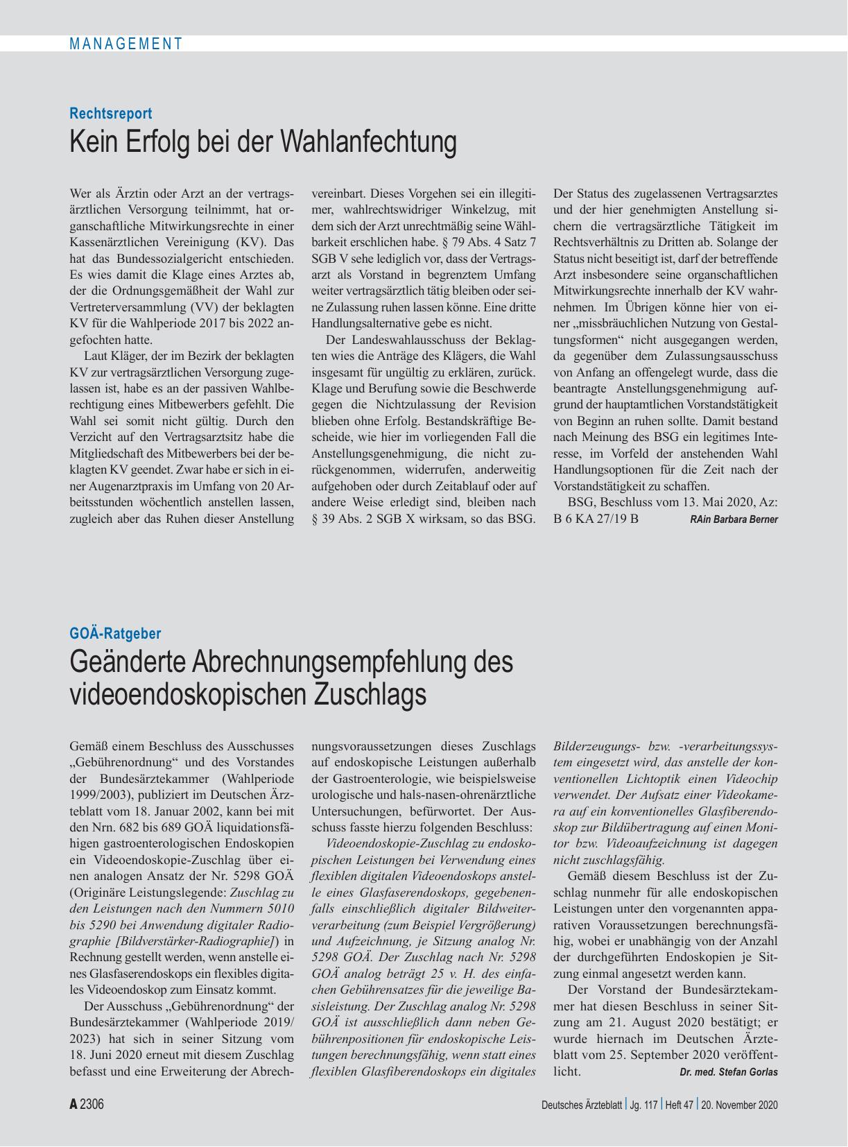 Vorschauseite 1: Rechtsreport: Kein Erfolg bei der Wahlanfechtung