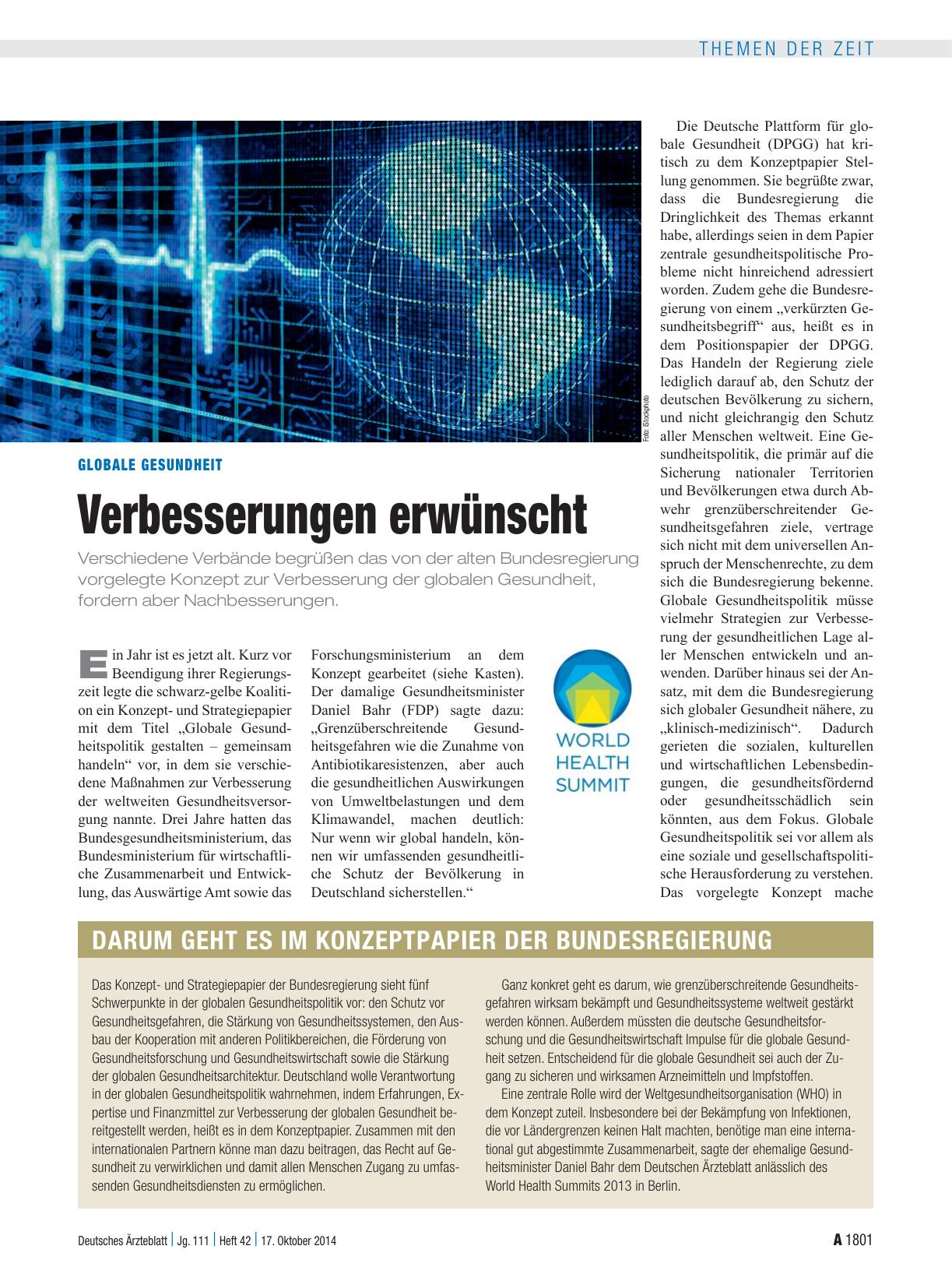 Vorschauseite 1: Globale Gesundheit: Verbesserungen erwünscht